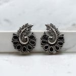 Stylish Oxidized Earrings with Unique Peacock Design & Stunning Stone Detailing - "Black"