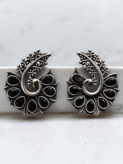 Stylish Oxidized Peacock Earrings with Unique Design and Stunning Stone Detailing.