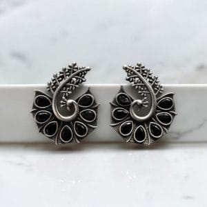 Stylish Oxidized Earrings with Unique Peacock Design & Stunning Stone Detailing - Color: "Black"
