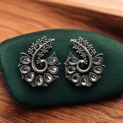 Stylish Oxidized Peacock Earrings with Unique Design and Stunning Stone Detailing.