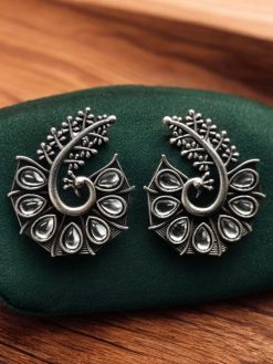 Stylish Oxidized Peacock Earrings with Unique Design and Stunning Stone Detailing.