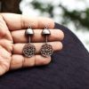 Lightweight Silver Replica Stud Earrings with Intricate Oxidized Filigree Work for Daily Wear