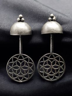 Lightweight Silver Replica Stud Earrings with Intricate Oxidized Filigree Work for Daily Wear