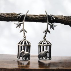 Handcrafted Silver Replica Bird Cage Jhumkas with Oxidized Finish – Ethnic Jewelry for Women