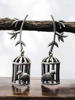 Handcrafted Silver Replica Bird Cage Jhumkas with Oxidized Finish – Ethnic Jewelry for Women
