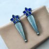 Oxidized Silver Stud Earrings with Floral Design and Delicate Stone Work.