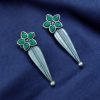 Oxidized Silver Stud Earrings with Floral Design and Delicate Stone Work.