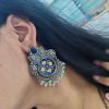 Oxidized Silver Hand-Painted Stud Earrings with Stone Work