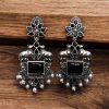 Lightweight Oxidized Nandi Earrings with Silver Touch and Monalisa Stone