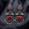 Lightweight Oxidized Nandi Earrings with Silver Touch and Monalisa Stone