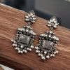 Lightweight Oxidized Nandi Earrings with Silver Touch and Monalisa Stone