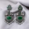 Lightweight Oxidized Nandi Earrings with Silver Touch and Monalisa Stone