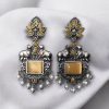 Lightweight Oxidized Nandi Earrings with Silver Touch and Monalisa Stone