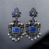 Lightweight Oxidized Nandi Earrings with Silver Touch and Monalisa Stone