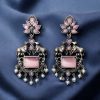 Lightweight Oxidized Nandi Earrings with Silver Touch and Monalisa Stone