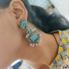 Lightweight Oxidized Nandi Earrings with Silver Touch and Monalisa Stone