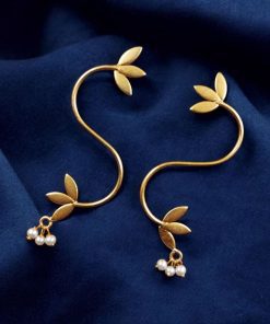 Hand-Made Gold Plated Leaf Style Earrings with Pearl Detailing