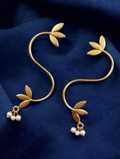 Hand-Made Gold Plated Leaf Style Earrings with Pearl Detailing