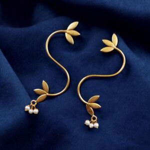 Hand-Made Gold Plated Leaf Style Earring With Adorable Pearl Detailing