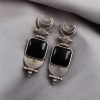 Oxidized Silver Look-alike Moon Stud Earrings with Elegant Monalisa Stone Work