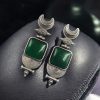 Oxidized Silver Look-alike Moon Stud Earrings with Elegant Monalisa Stone Work
