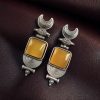 Oxidized Silver Look-alike Moon Stud Earrings with Elegant Monalisa Stone Work