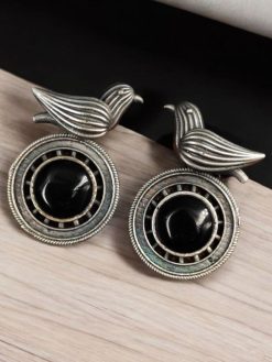 Silver Look-alike Oxidized Bird Stud Earrings with Stunning Monalisa Stone