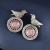 Silver Look-alike Oxidized Bird Stud Earrings with Stunning Monalisa Stone