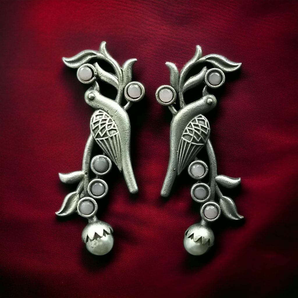 Bulk 1006 Silver Look aLike Bird Design Earrings | Best Oxidised Handcrafted Studs - "Baby pink"