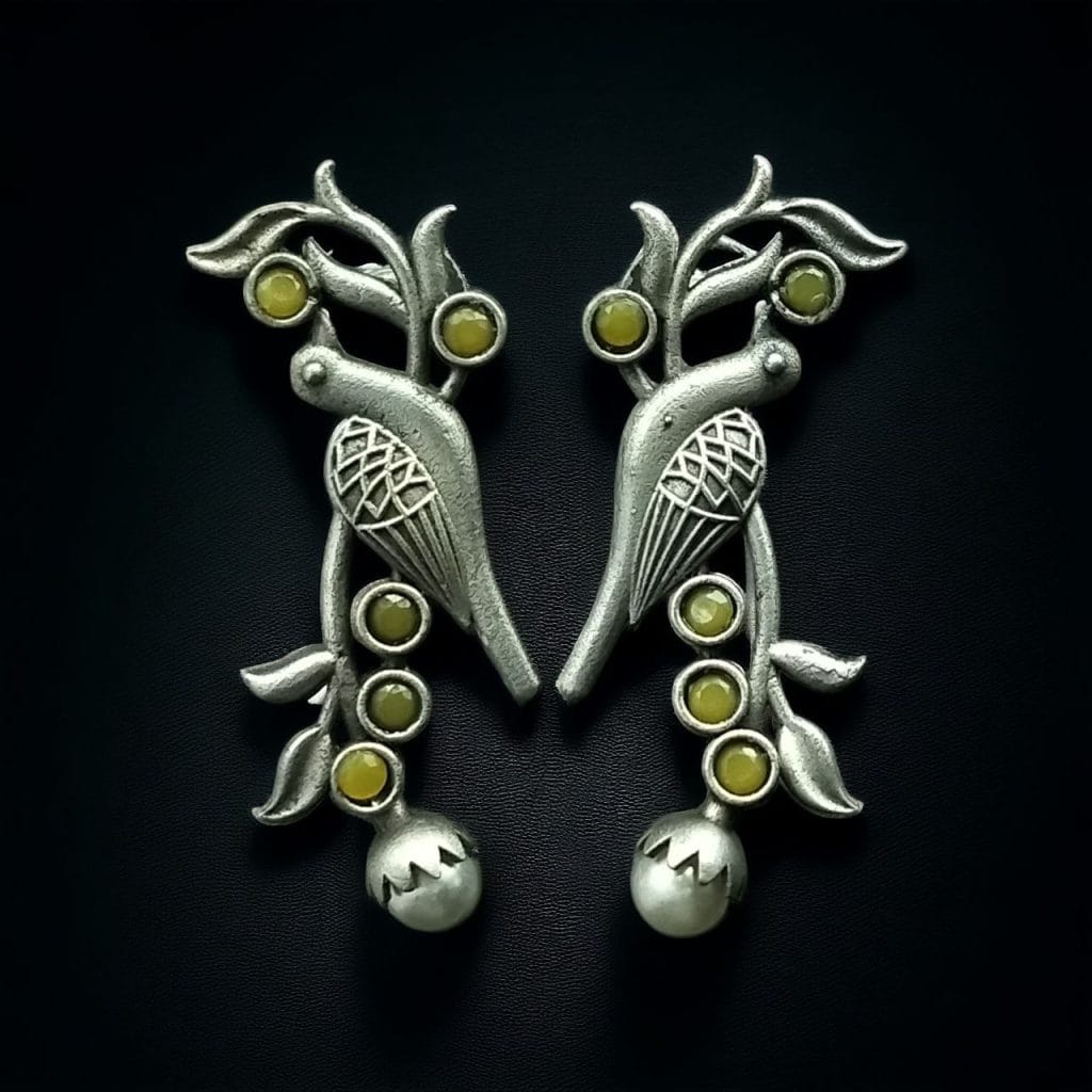 Bulk 1008 Silver Look aLike Bird Design Earrings | Best Oxidised Handcrafted Studs - "Yellow"