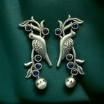 Silver Look aLike Bird Design Earrings | Best Oxidised Handcrafted Studs - "Blue"