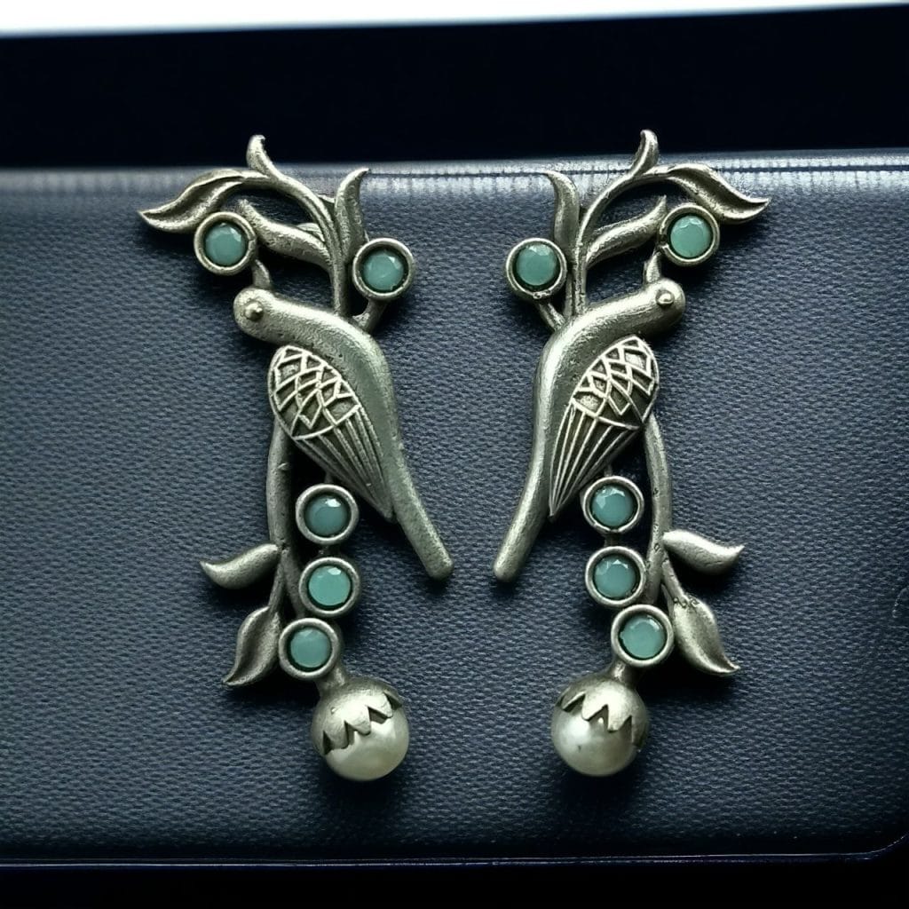 Bulk 1014 Silver Look aLike Bird Design Earrings | Best Oxidised Handcrafted Studs - "Mint"