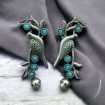 Silver Look aLike Bird Design Earrings | Best Oxidised Handcrafted Studs - "Aqua"