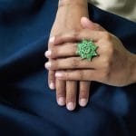 Oxidised Handpainted Flower Finger Ring Adjustable – Unique Traditional Jewelry - "Mint"