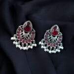 Elegant Brass Monalisa Stone Earrings – A Perfect Ethnic Look - "Red"