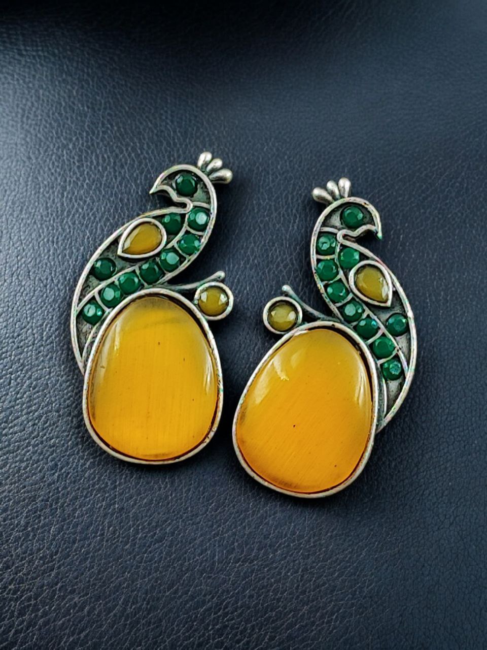 Jaipuri Oxidised Silver Replica Peacock Earrings With Perfect Monalisa Stone and Pearl Work 10 Jaipuri Oxidised Silver Replica Peacock Earrings With Perfect Monalisa Stone and Pearl Work - Image 11