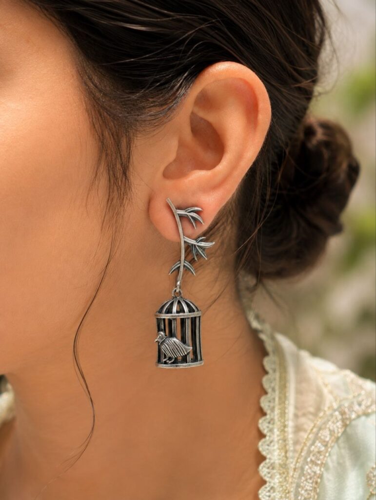 Handcrafted Silver Replica Bird Cage Jhumkas – Best Ethnic Jewelry for Every Occasion