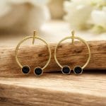 Contemporary Golden Monalisa Stone Circle Stud Earrings – Best Jewelry - "Black"