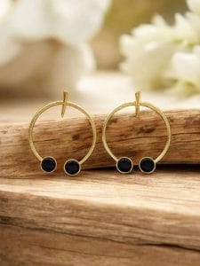 Contemporary Golden Monalisa Stone Circle Stud Earrings – Best Jewelry - color: "Black"