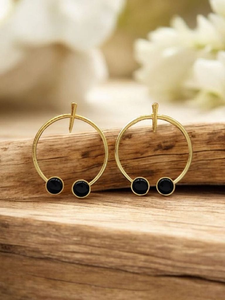 Bulk 996 Contemporary Golden Monalisa Stone Circle Stud Earrings – Best Jewelry - "Black"