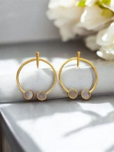 Contemporary Golden Monalisa Stone Circle Stud Earrings – Best Jewelry - color: "Grey"