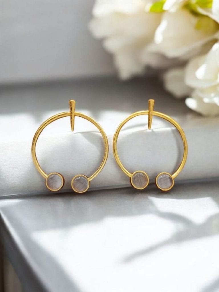 Bulk 994 Contemporary Golden Monalisa Stone Circle Stud Earrings – Best Jewelry - "Grey"