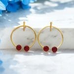 Contemporary Golden Monalisa Stone Circle Stud Earrings – Best Jewelry - "Red"