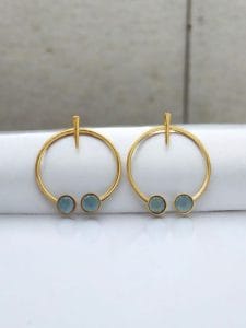 Contemporary Golden Monalisa Stone Circle Stud Earrings – Best Jewelry - color: "Blue"