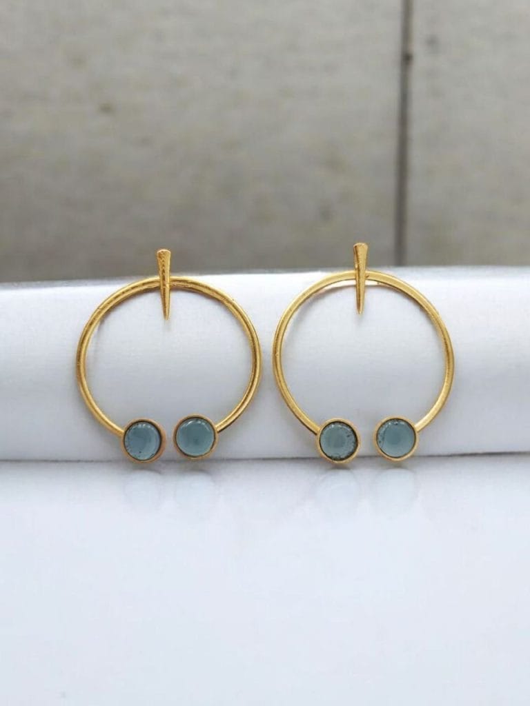 Bulk 998 Contemporary Golden Monalisa Stone Circle Stud Earrings – Best Jewelry - "Blue"