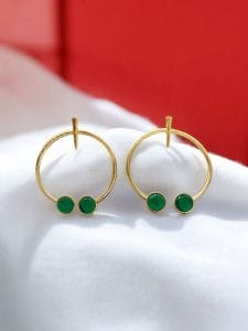 Contemporary Golden Monalisa Stone Circle Stud Earrings – Best Jewelry - color: "Green"
