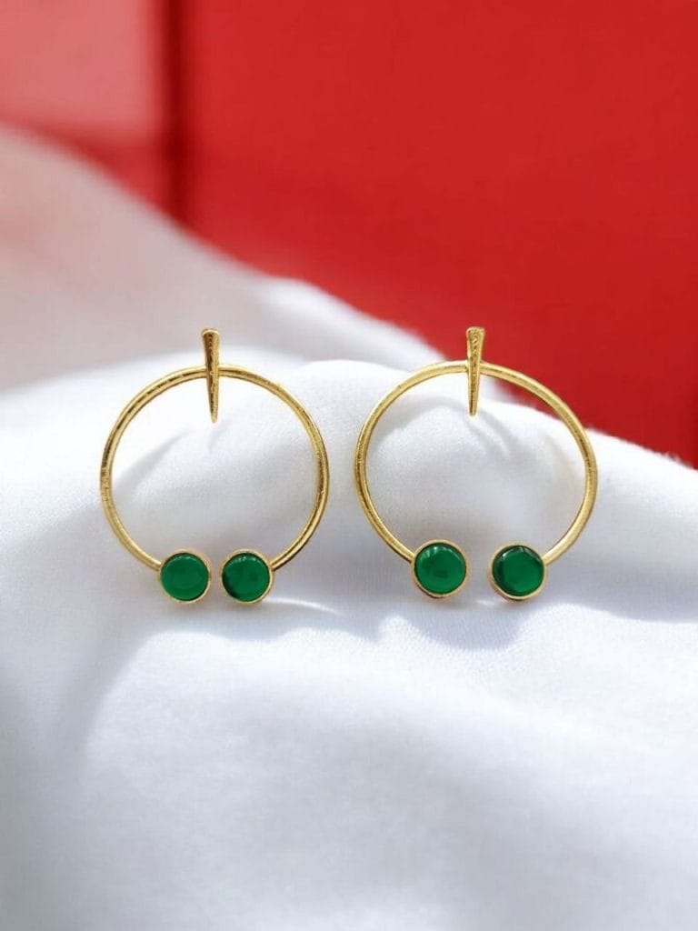 Bulk 984 Contemporary Golden Monalisa Stone Circle Stud Earrings – Best Jewelry - "Green"