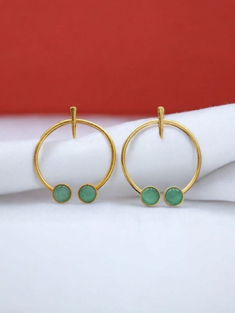 Bulk 988 Contemporary Golden Monalisa Stone Circle Stud Earrings – Best Jewelry - "Mint"