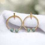 Contemporary Golden Monalisa Stone Circle Stud Earrings – Best Jewelry - "Aqua"