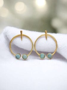 Contemporary Golden Monalisa Stone Circle Stud Earrings – Best Jewelry - color: "Aqua"